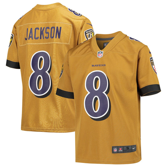 Youth Baltimore Ravens Lamar Jackson Inverted Game Jersey Gold